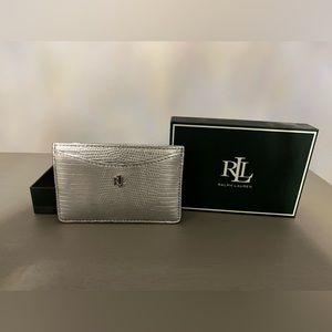 Ralph Lauren Lizard Embossed Slim Card Case Wallet in Silver